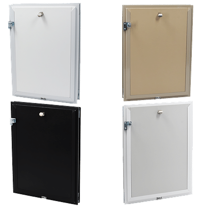 Hale Door Models in four frame colors with locking security covers